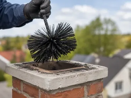 Wire brush pulled up from a soot-lined chimney flue